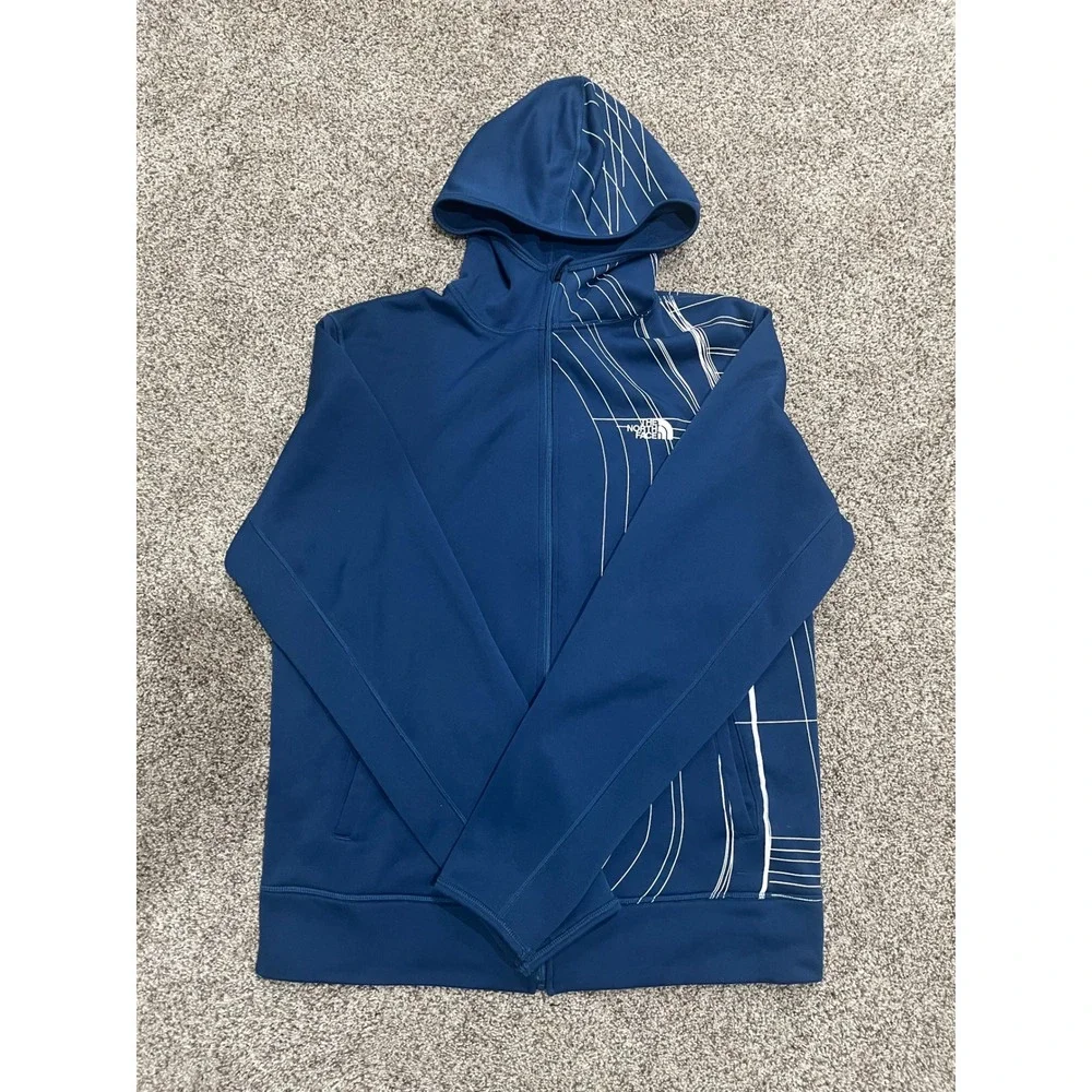 The North Face Mens Blue‎ Graphic Full Zip Fleece Hoodie Jacket Size Medium